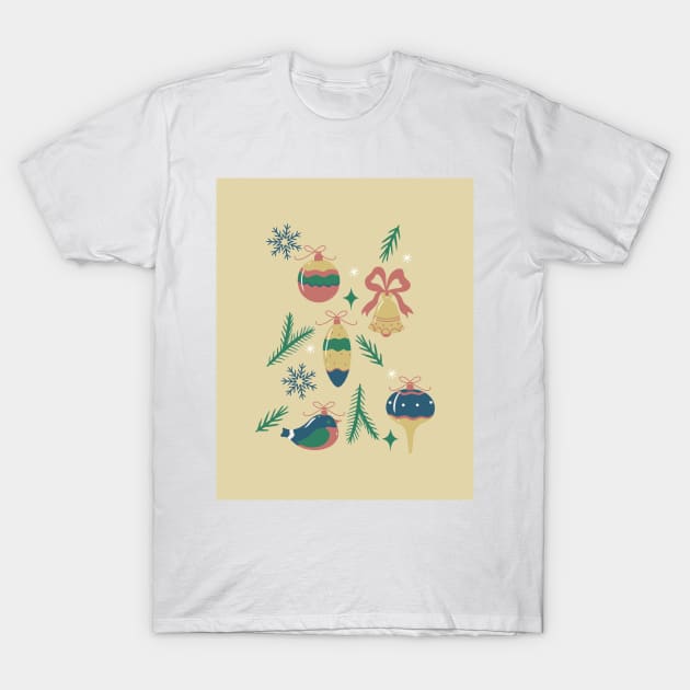 Retro Christmas glass toys T-Shirt by KINKDesign